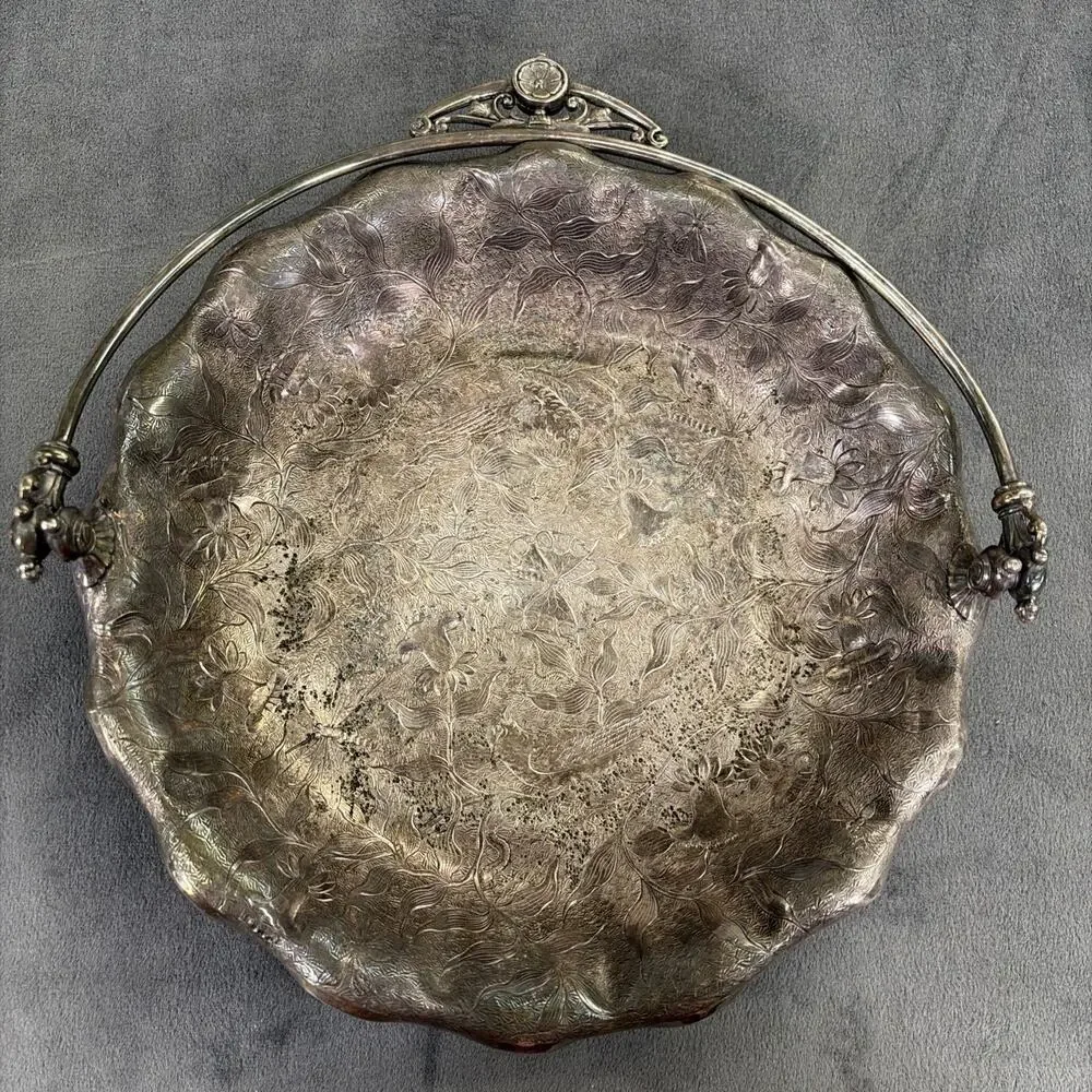 Victorian Era Ornate Bridal Basket James W Tufts Quadruple Plate #2741 FS